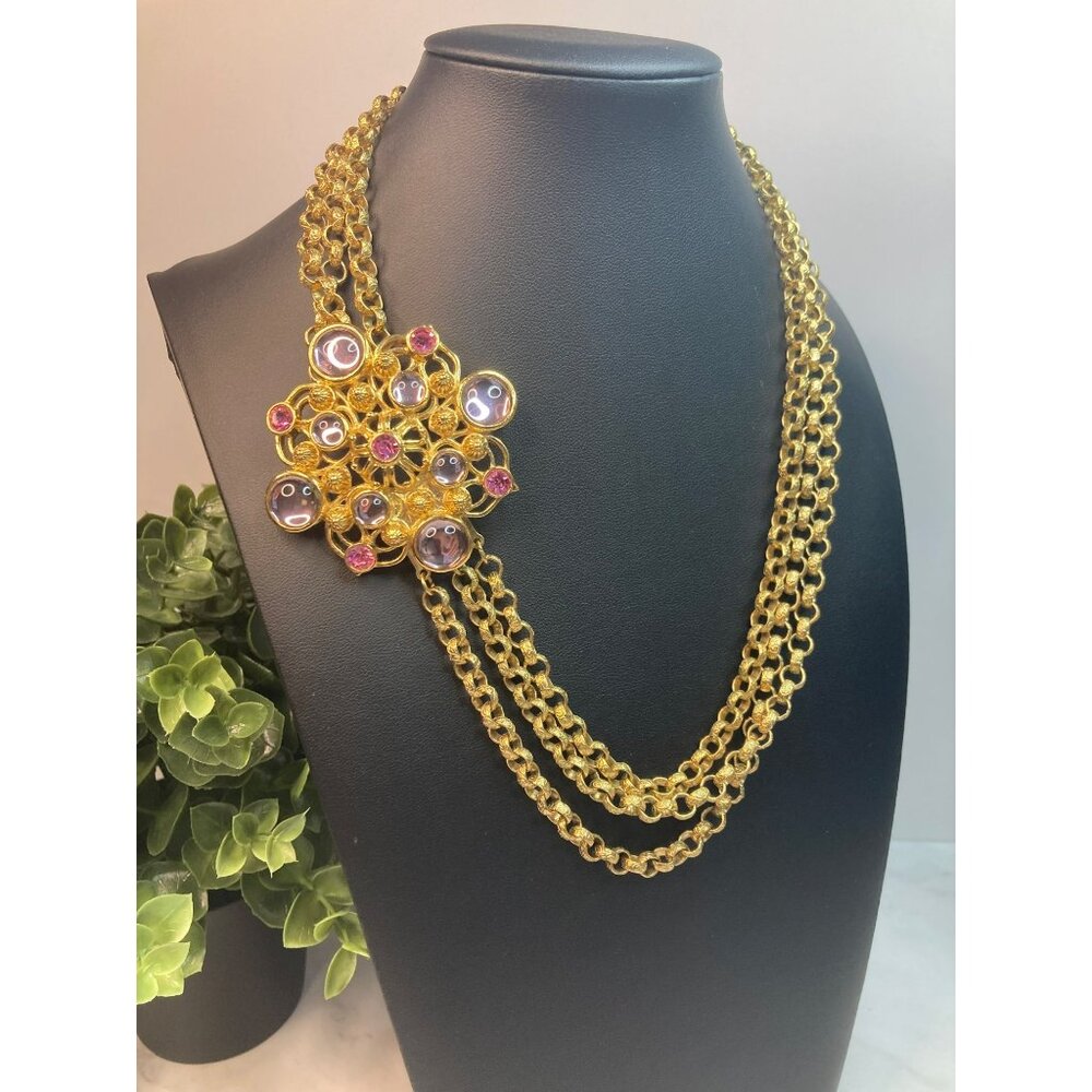 Vintage Jose Maria Barrera For Avon Gold Tone Triple Strand Necklace -309